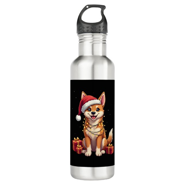Funny Xmas Lighting Santa Hat Tamaskan Dog Christm 710 Ml Water Bottle (Front)