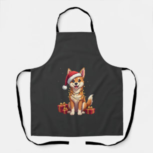 Funny Xmas Lighting Santa Hat Tamaskan Dog Christm Apron