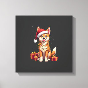 Funny Xmas Lighting Santa Hat Tamaskan Dog Christm Canvas Print