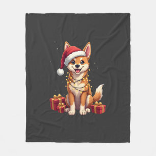 Funny Xmas Lighting Santa Hat Tamaskan Dog Christm Fleece Blanket