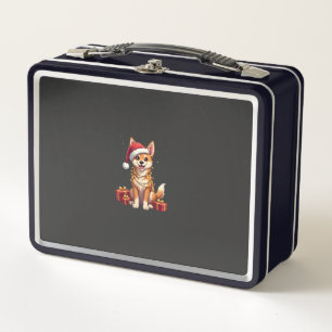 Funny Xmas Lighting Santa Hat Tamaskan Dog Christm Metal Lunch Box