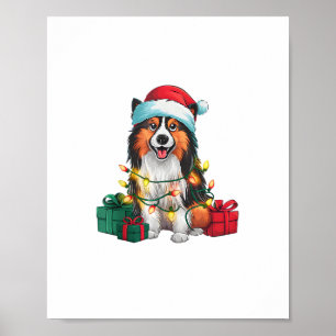 Funny Xmas Lighting Santa Hat Tamaskan Dog Christm Poster