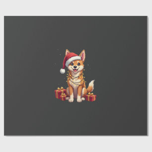Funny Xmas Lighting Santa Hat Tamaskan Dog Christm Wrapping Paper