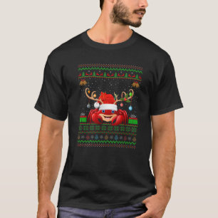 Funny Xmas Lighting Santa Hat Ugly Crab Christmas T-Shirt