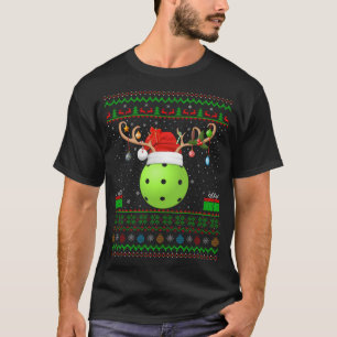 Funny Xmas Lighting Santa Hat Ugly Pickleball Chri T-Shirt