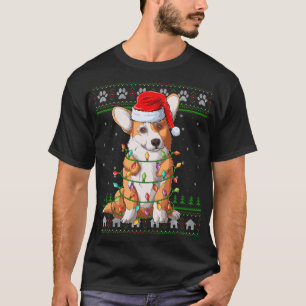 Funny Xmas Lighting Santa Hat Ugly Welsh Corgi Chr T-Shirt
