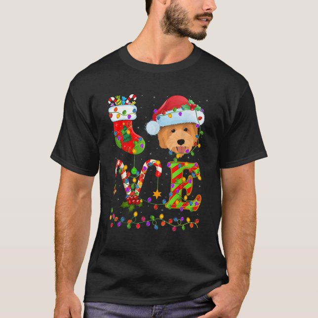 Funny Xmas Lighting Santa Love Goldendoodle Dog Ch T-Shirt (Front)
