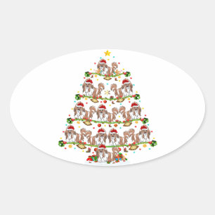 Funny Xmas Lighting Santa Shih Tzu Christmas Tree Oval Sticker