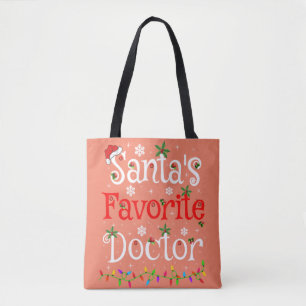 Funny Xmas Lighting Santa's Favorite Doctor Xmas Tote Bag