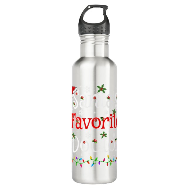 Funny Xmas Lighting Santa's Favourite Doctor Xmas 710 Ml Water Bottle (Front)
