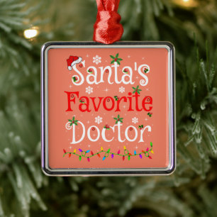 Funny Xmas Lighting Santa's Favourite Doctor Xmas Metal Tree Decoration