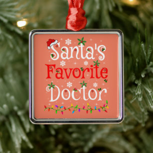 Funny Xmas Lighting Santa's Favourite Doctor Xmas Metal Tree Decoration