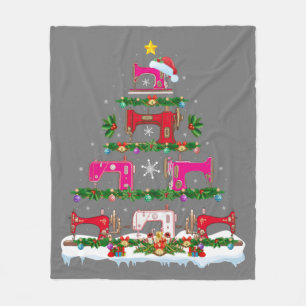 Funny Xmas Lighting Sewing Machine Christmas Tree Fleece Blanket