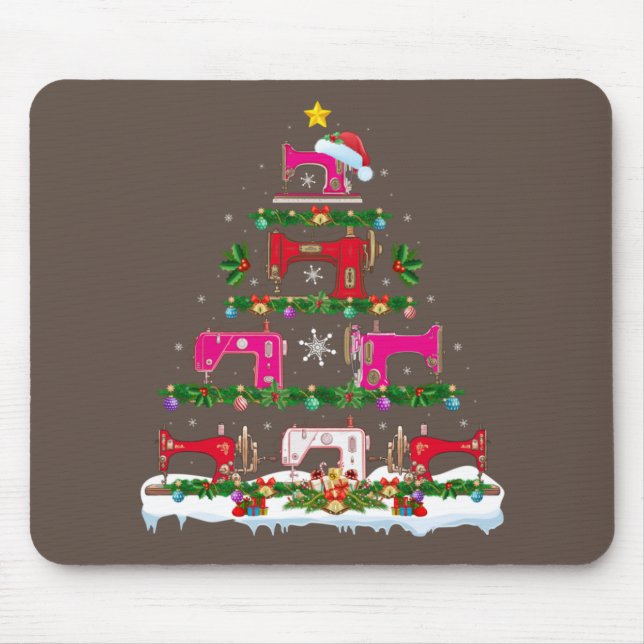 Funny Xmas Lighting Sewing Machine Christmas Tree Mouse Mat (Front)