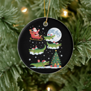 Funny Xmas Lighting Tree Santa Riding Alligator Ceramic Tree Decoration