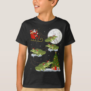 Funny Xmas Lighting Tree Santa Riding Alligator Ch T-Shirt