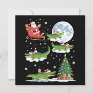 Funny Xmas Lighting Tree Santa Riding Alligator  Holiday Card