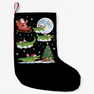 Funny Xmas Lighting Tree Santa Riding Alligator Small Christmas Stocking