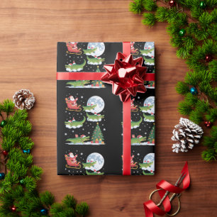 Funny Xmas Lighting Tree Santa Riding Alligator Wrapping Paper
