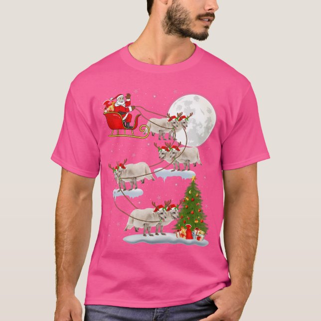 Funny Xmas Lighting Tree Santa Riding Arctic Fox C T-Shirt (Front)