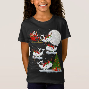 Funny Xmas Lighting Tree Santa Riding Beluga Whale T-Shirt