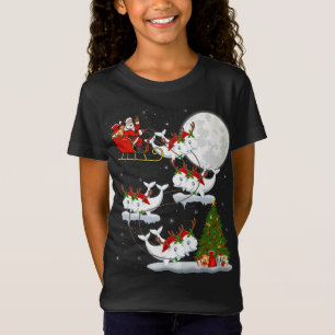 Funny Xmas Lighting Tree Santa Riding Beluga Whale T-Shirt