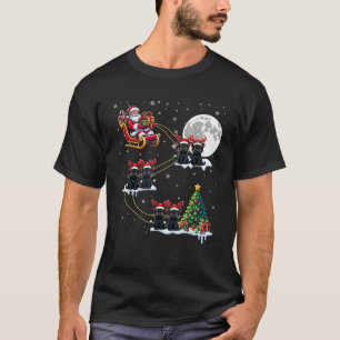 Funny Xmas Lighting Tree Santa Riding Black Cat Ch T-Shirt