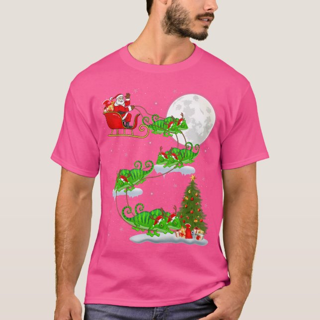 Funny Xmas Lighting Tree Santa Riding Chameleon Ch T-Shirt (Front)