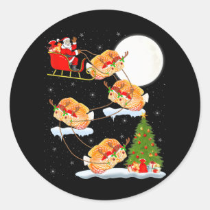 Funny Xmas Lighting Tree Santa Riding Discus Fish Classic Round Sticker
