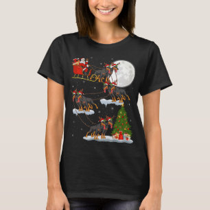 Funny Xmas Lighting Tree Santa Riding Doberman Dog T-Shirt