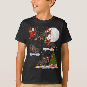 Funny Xmas Lighting Tree Santa Riding Doberman Dog T-Shirt