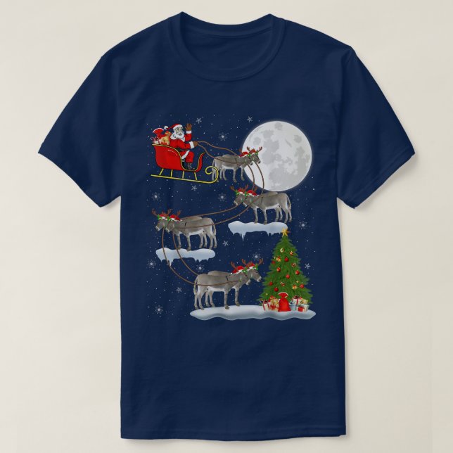 Funny Xmas Lighting Tree Santa Riding Donkey Chris T-Shirt (Design Front)