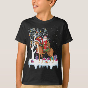 Funny Xmas Lighting Tree Santa Riding Greyhound Ch T-Shirt