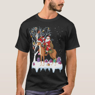 Funny Xmas Lighting Tree Santa Riding Greyhound Ch T-Shirt