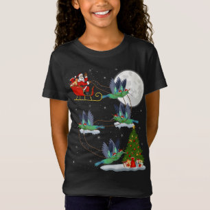 Funny Xmas Lighting Tree Santa Riding Hummingbird T-Shirt