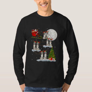 Funny Xmas Lighting Tree Santa Riding Husky Dog T-Shirt