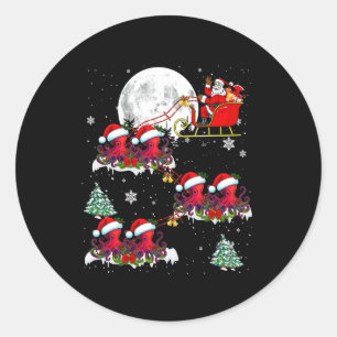 Funny Xmas Lighting Tree Santa Riding Octopus Chri Classic Round Sticker