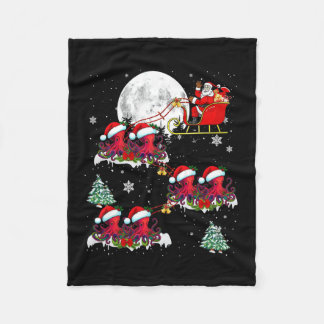 Funny Xmas Lighting Tree Santa Riding Octopus Chri Fleece Blanket