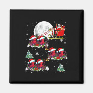 Funny Xmas Lighting Tree Santa Riding Octopus Chri Magnet