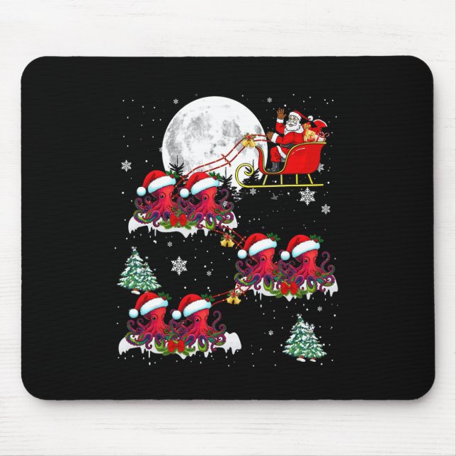 Funny Xmas Lighting Tree Santa Riding Octopus Chri Mouse Mat (Front)