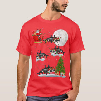 Funny Xmas Lighting Tree Santa Riding Orca Fish Ch T-Shirt