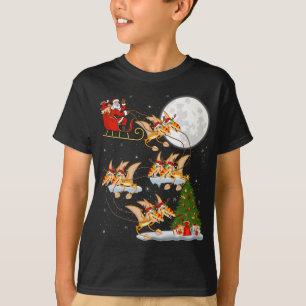 Funny Xmas Lighting Tree Santa Riding Pterodactyl T-Shirt