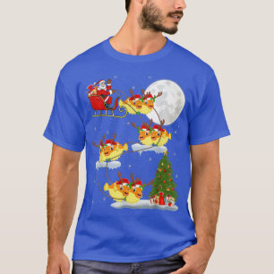 Funny Xmas Lighting Tree Santa Riding Puffer Fish  T-Shirt