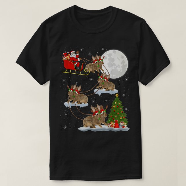 Funny Xmas Lighting Tree Santa Riding Rabbit Chris T-Shirt (Design Front)