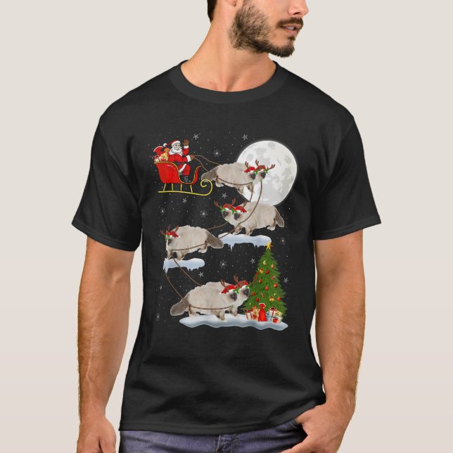 Funny Xmas Lighting Tree Santa Riding Ragdoll Cat  T-Shirt (Front)