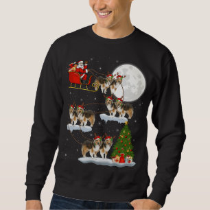 Funny Xmas Lighting Tree Santa Riding Sheltie Chri Sweatshirt