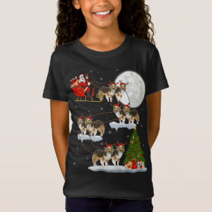 Funny Xmas Lighting Tree Santa Riding Sheltie Chri T-Shirt