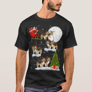 Funny Xmas Lighting Tree Santa Riding Sheltie Chri T-Shirt