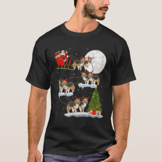 Funny Xmas Lighting Tree Santa Riding Sheltie Chri T-Shirt