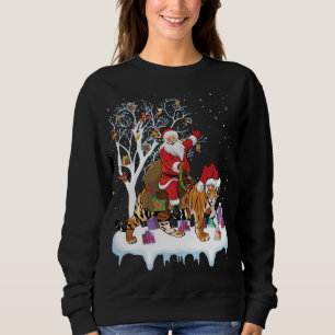 Funny Xmas Lighting Tree Santa Riding Tiger Christ Sweatshirt